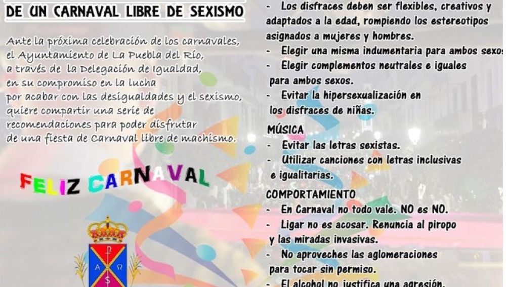 Recomendaciones del Ayuntamiento de Lora del Río para Carnaval