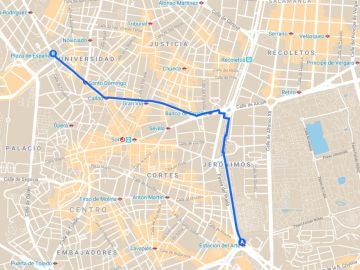 Mapa de la manifestación en Madrid por el 8M 2020