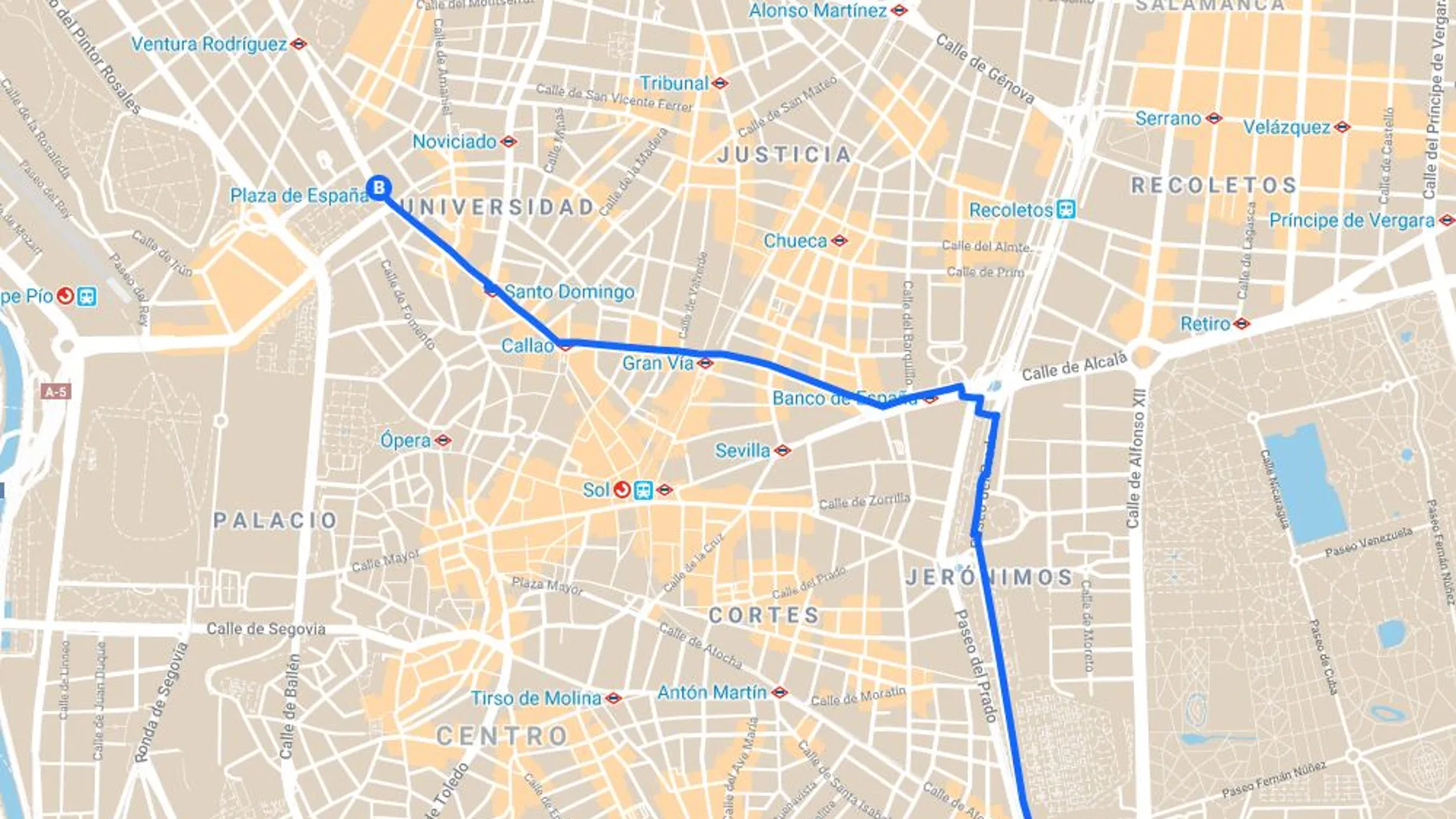 Mapa de la manifestación en Madrid por el 8M 2020 Mapa de la manifestación en Madrid por el 8M 2020