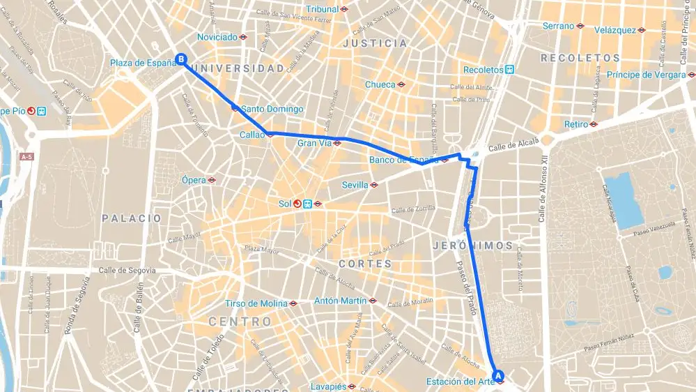 Mapa de la manifestaci&oacute;n en Madrid por el 8M 2020