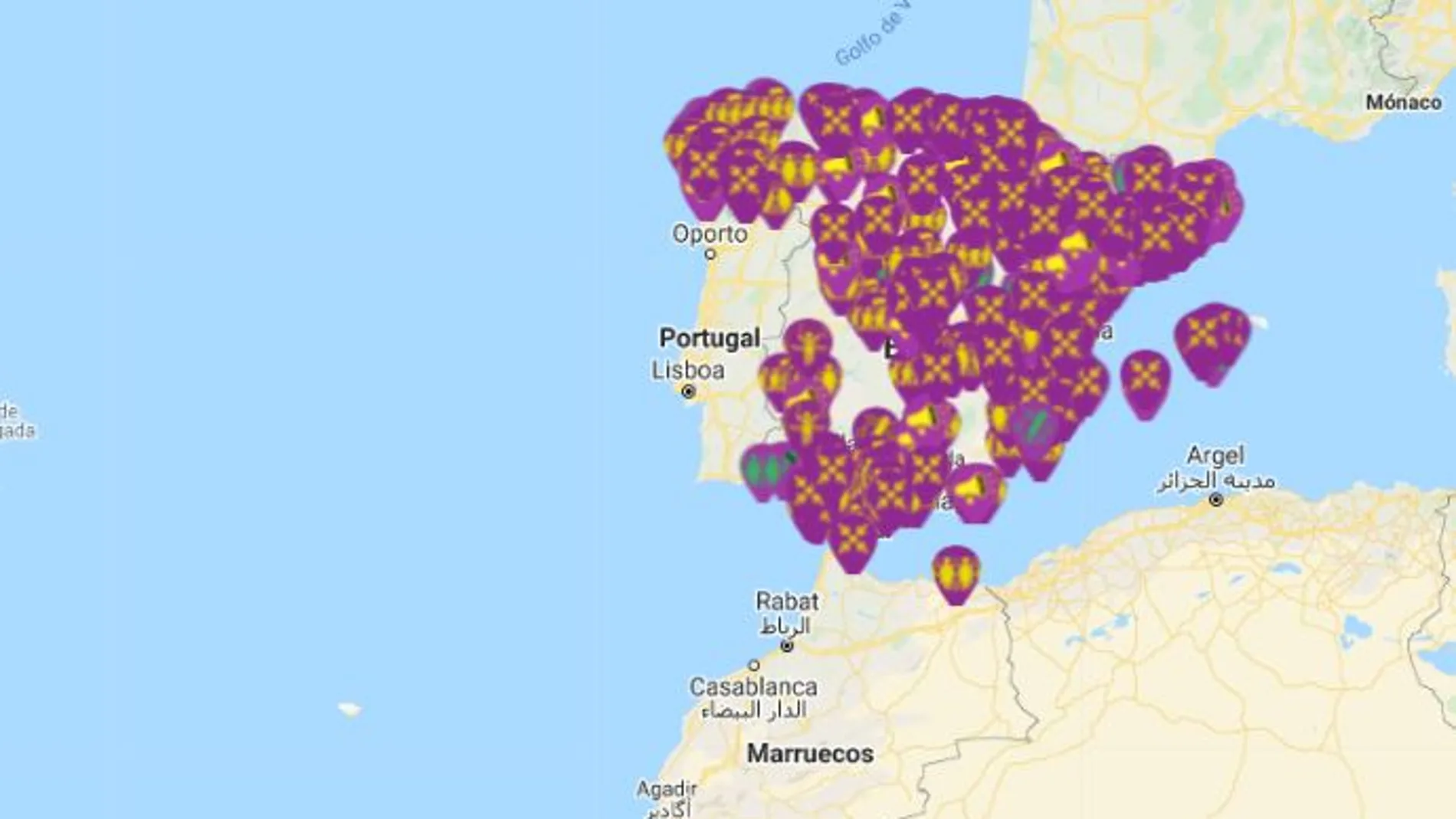 Mapa de las manifestaciones en el Día Mundial de la Mujer en España Mapa de las manifestaciones en el Día Mundial de la Mujer en España