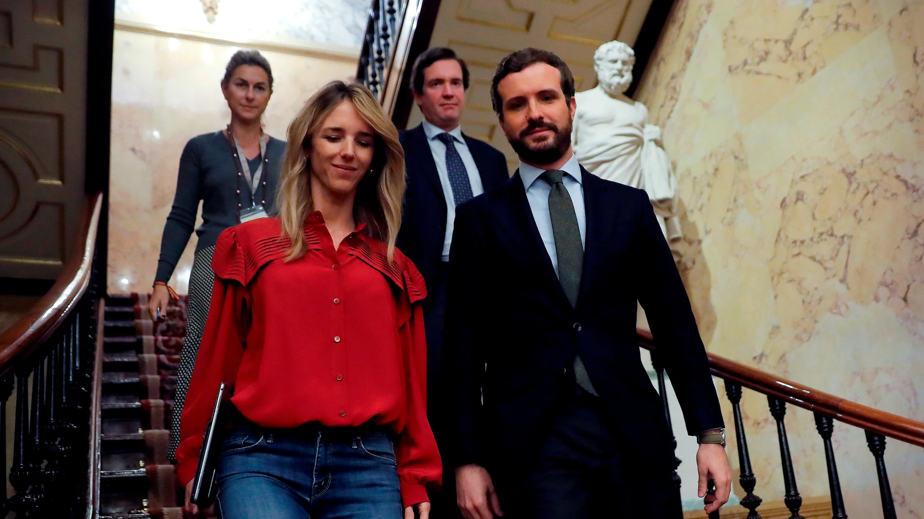 Pablo Casado, acompañado por la portavoz parlamentaria del Partido Popular, Cayetana Álvarez de Toledo Pablo Casado, acompañado por la portavoz parlamentaria del Partido Popular, Cayetana Álvarez de Toledo