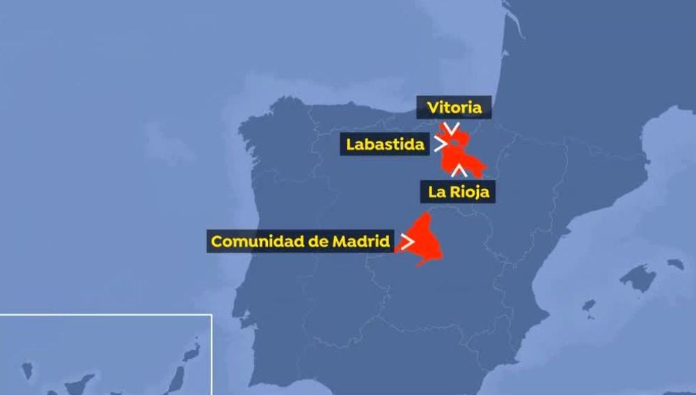 Mapa de las localidades con aulas vacías