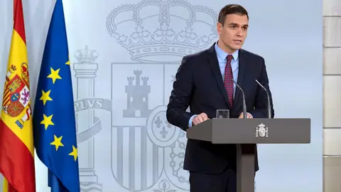 Pedro Sánchez en rueda de prensa desde Moncloa Pedro Sánchez en rueda de prensa desde Moncloa