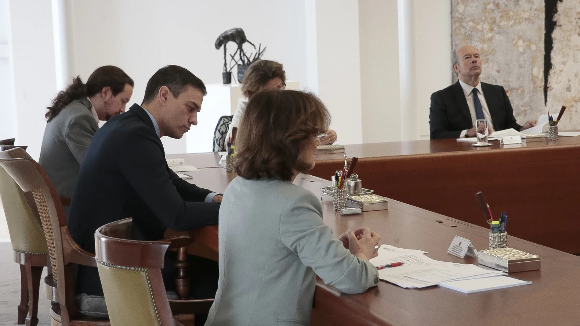 Pedro Sánchez, durante el Consejo de Ministros Extraordinario de este sábado en el Palacio de la Moncloa Pedro Sánchez, durante el Consejo de Ministros Extraordinario de este sábado en el Palacio de la Moncloa