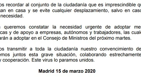 Comunicado de los presidentes autonómicos sobre las medidas contra el coronavirus Comunicado de los presidentes autonómicos sobre las medidas contra el coronavirus