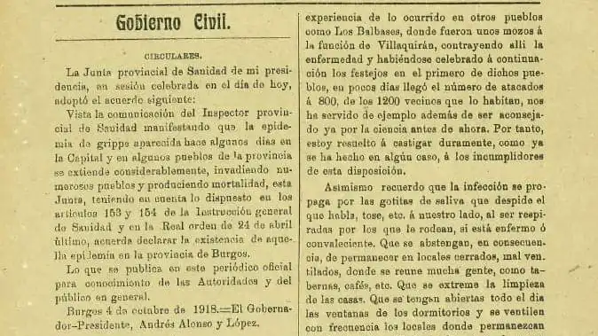Medidas de Burgos contra la 'gripe espa&ntilde;ola'