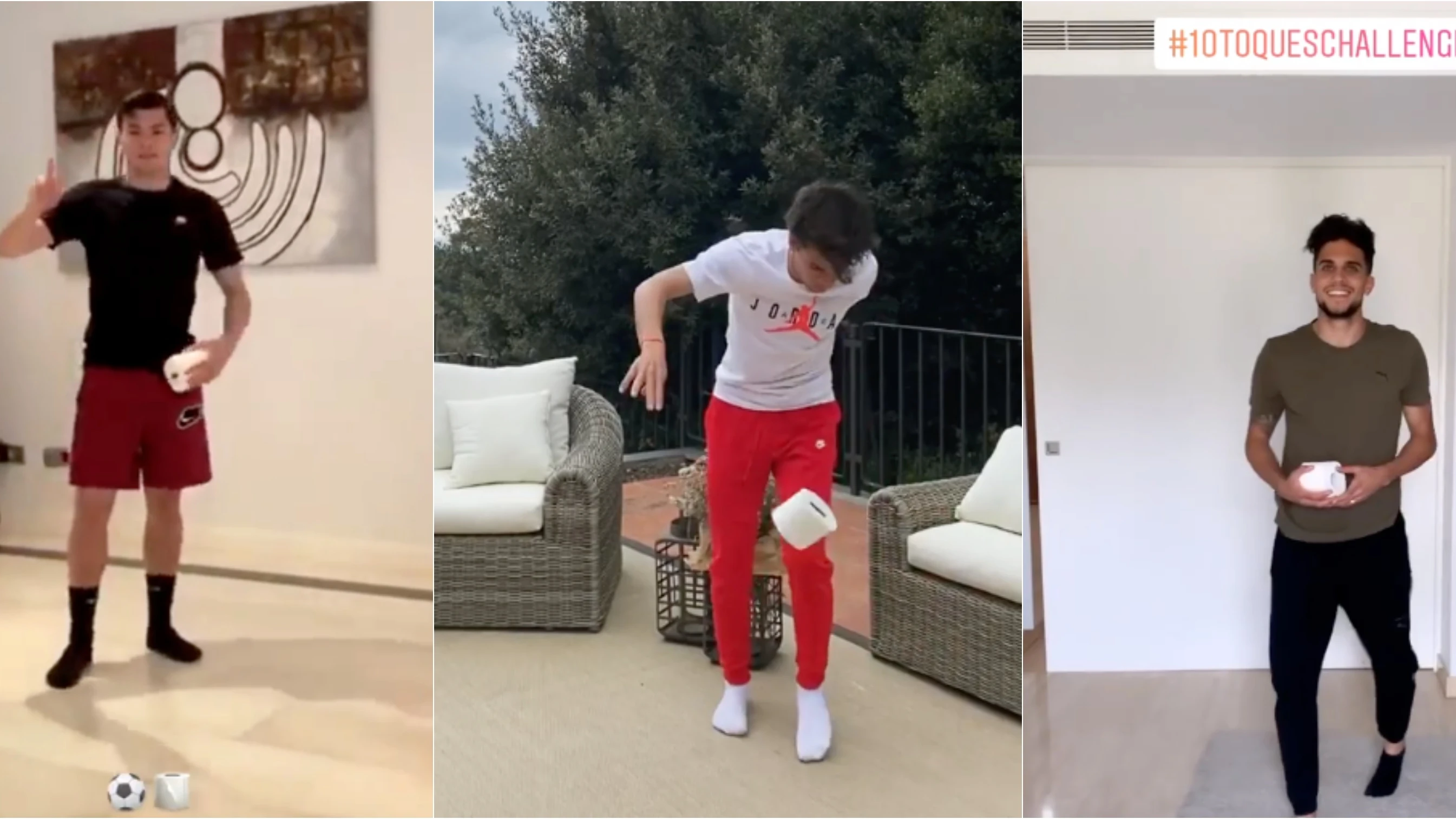 Brahim, Riqui Puig y Bartra, en el reto #10toqueschallengue Brahim, Riqui Puig y Bartra, en el reto #10toqueschallengue