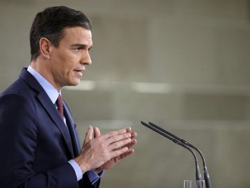 Pedro Sánchez, durante su comparecencia en la Moncloa