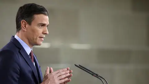 Pedro Sánchez, durante su comparecencia en la Moncloa Pedro Sánchez, durante su comparecencia en la Moncloa