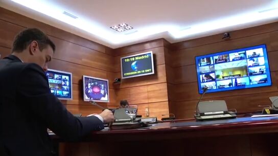 La ins&oacute;lita imagen del primer Consejo de Ministros por v&iacute;a telem&aacute;tica por el coronavirus
