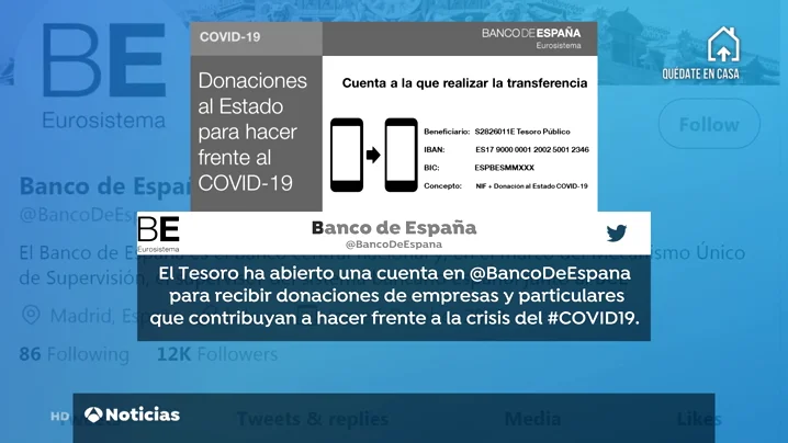 El Gobierno abre una cuenta bancaria para aceptar donaciones a la lucha contra el coronavirus