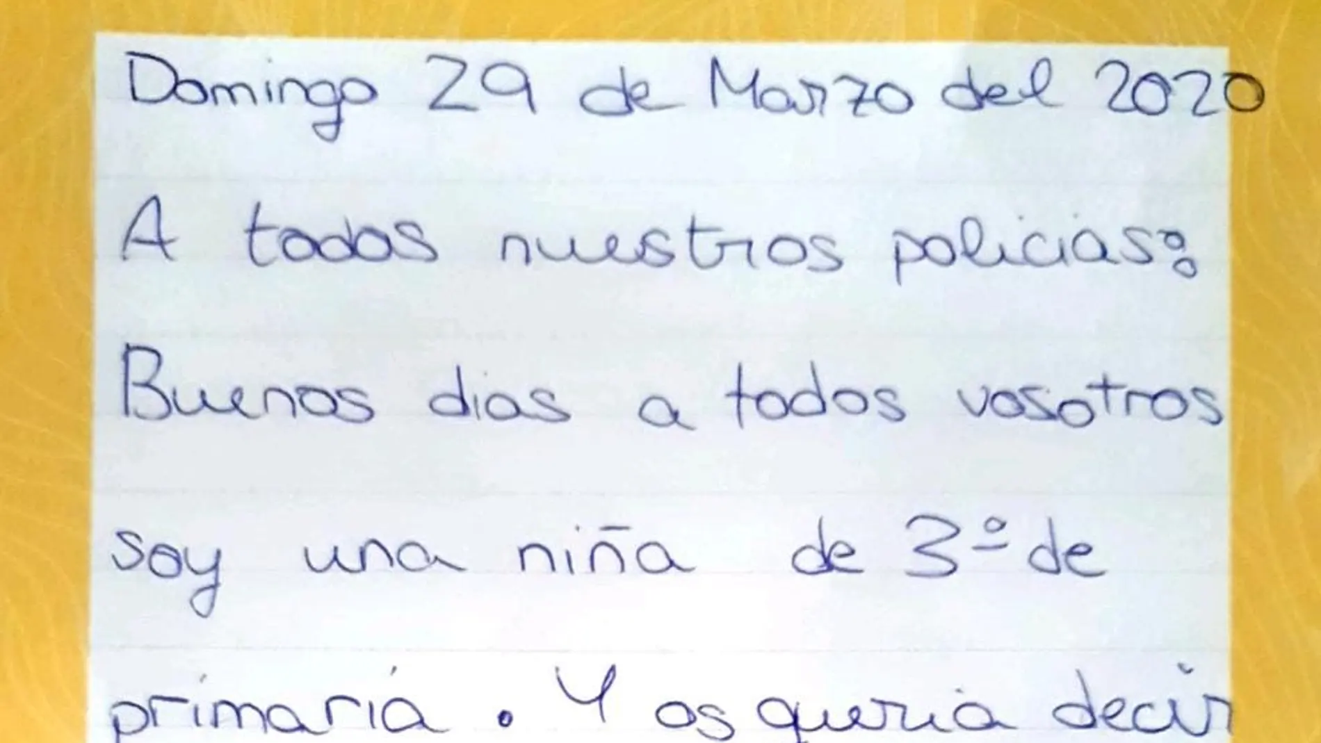 La carta de una niña a los policías por luchar contra el coronavirus La carta de una niña a los policías por luchar contra el coronavirus