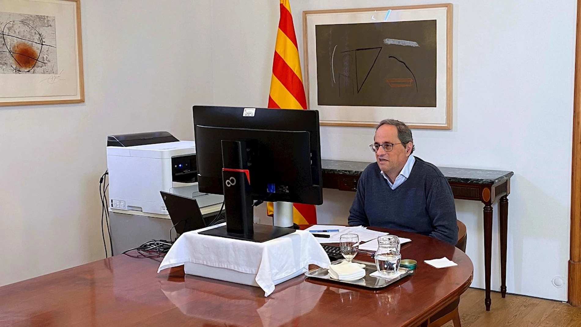 Quim Torra, durante una videoconferencia Quim Torra, durante una videoconferencia