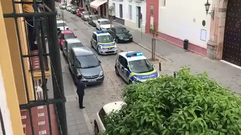Un autobús urbano simula una procesión de Semana Santa en el centro de Sevilla Un autobús urbano simula una procesión de Semana Santa en el centro de Sevilla