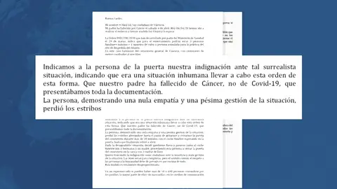 La queja del hijo de un fallecido en Valencia por las normas en los entierros: "Me cerraron la puerta del cementerio en la cara" La queja del hijo de un fallecido en Valencia por las normas en los entierros: "Me cerraron la puerta del cementerio en la cara"