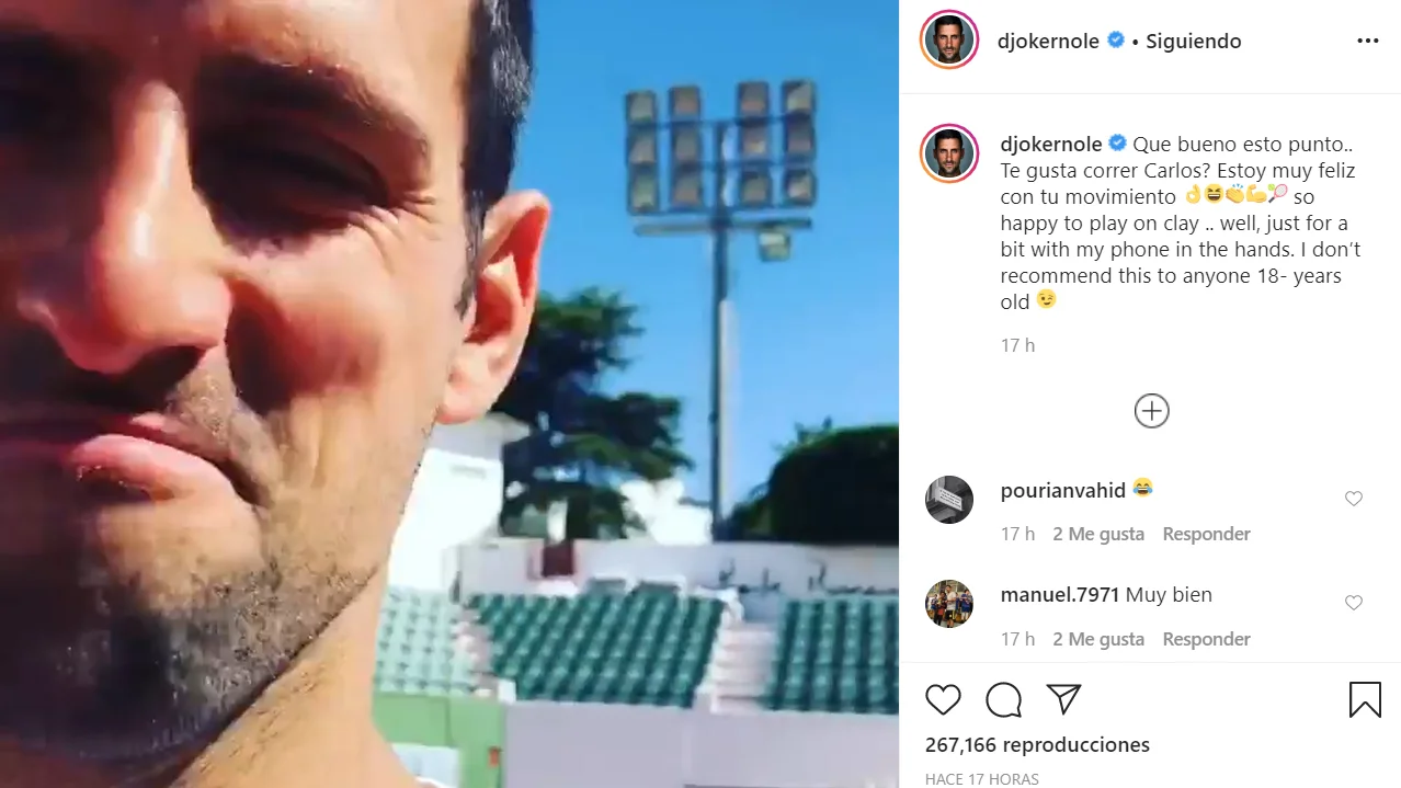 Djokovic se graba entrenando