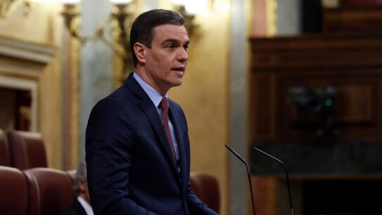 El presidente del Gobierno, Pedro S&aacute;nchez,en su comparecencia en el Congreso de los Diputados.