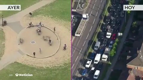La llamativa imagen de como Londres pasa en 24 horas de calles desiertas a atascos La llamativa imagen de como Londres pasa en 24 horas de calles desiertas a atascos