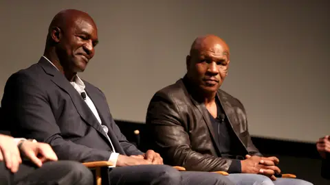 Evander Holyfield y Mike Tyson, en un acto en Nueva York Evander Holyfield y Mike Tyson, en un acto en Nueva York
