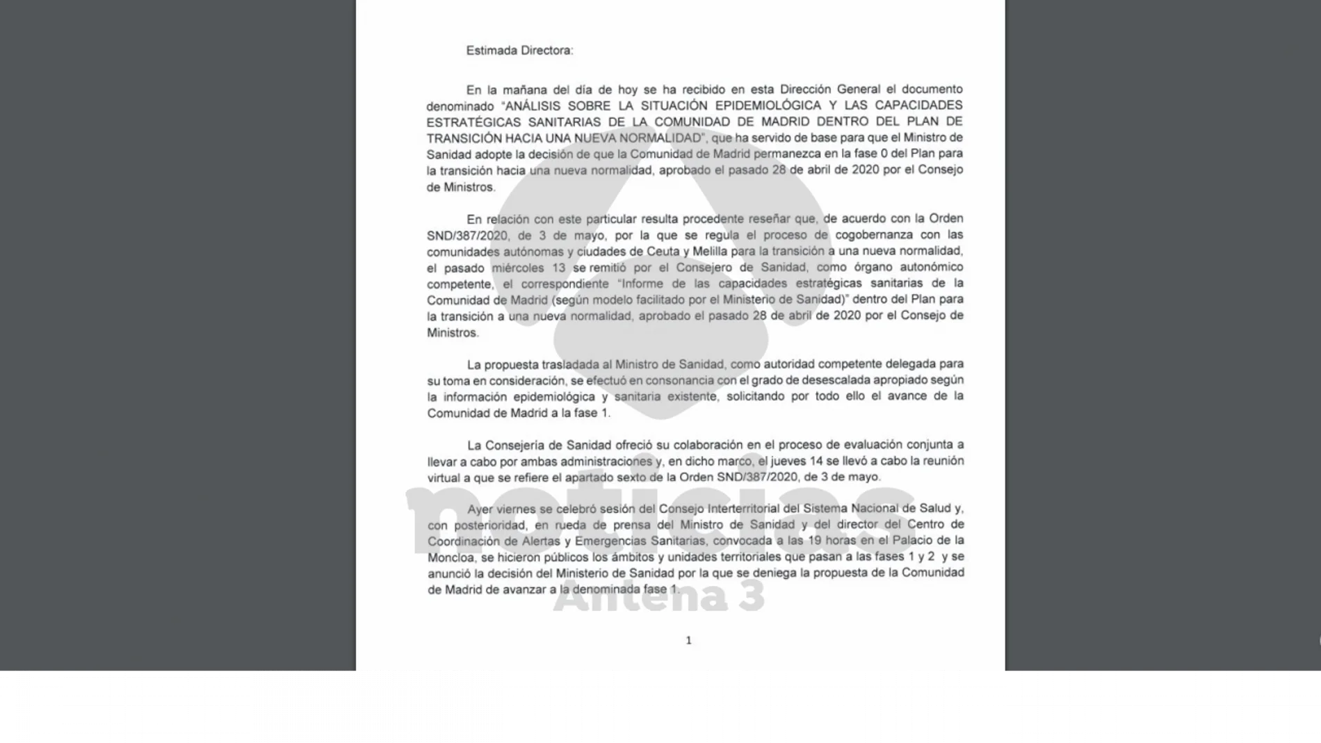 La respuesta de la Comunidad de Madrid a Sanidad La respuesta de la Comunidad de Madrid a Sanidad
