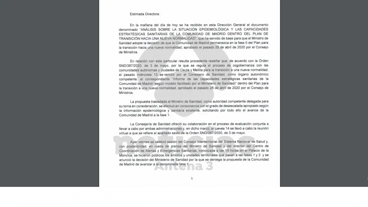 La respuesta de la Comunidad de Madrid a Sanidad La respuesta de la Comunidad de Madrid a Sanidad