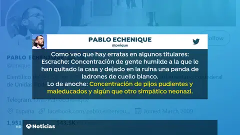 El tuit de Echenique en apoyo a Ábalos tras el escrache El tuit de Echenique en apoyo a Ábalos tras el escrache
