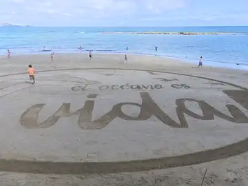 Un enorme lienzo de arena para reinvindicar la vida en el Día de los Océanos Un enorme lienzo de arena para reinvindicar la vida en el Día de los Océanos