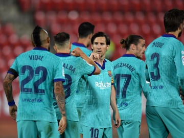 Los jugadores del Barcelona celebran un gol ante el Mallorca