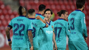 Los jugadores del Barcelona celebran un gol ante el Mallorca