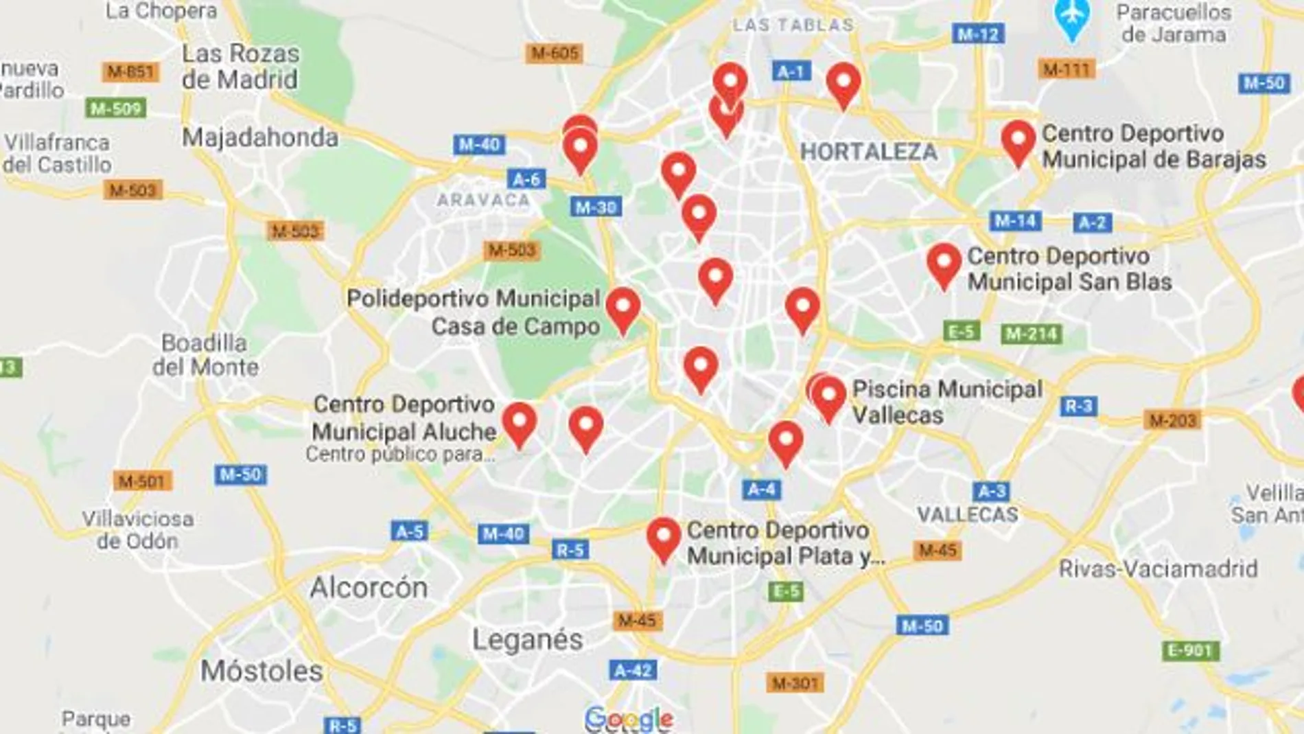 Mapa de las piscinas municipales de Madrid Mapa de las piscinas municipales de Madrid