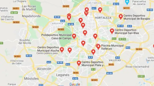 Mapa de las piscinas municipales de Madrid Mapa de las piscinas municipales de Madrid