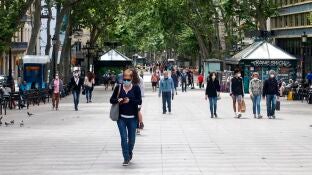 Aspecto de las Ramblas de Barcelona. 
