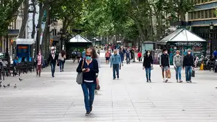 Aspecto de las Ramblas de Barcelona. Aspecto de las Ramblas de Barcelona.