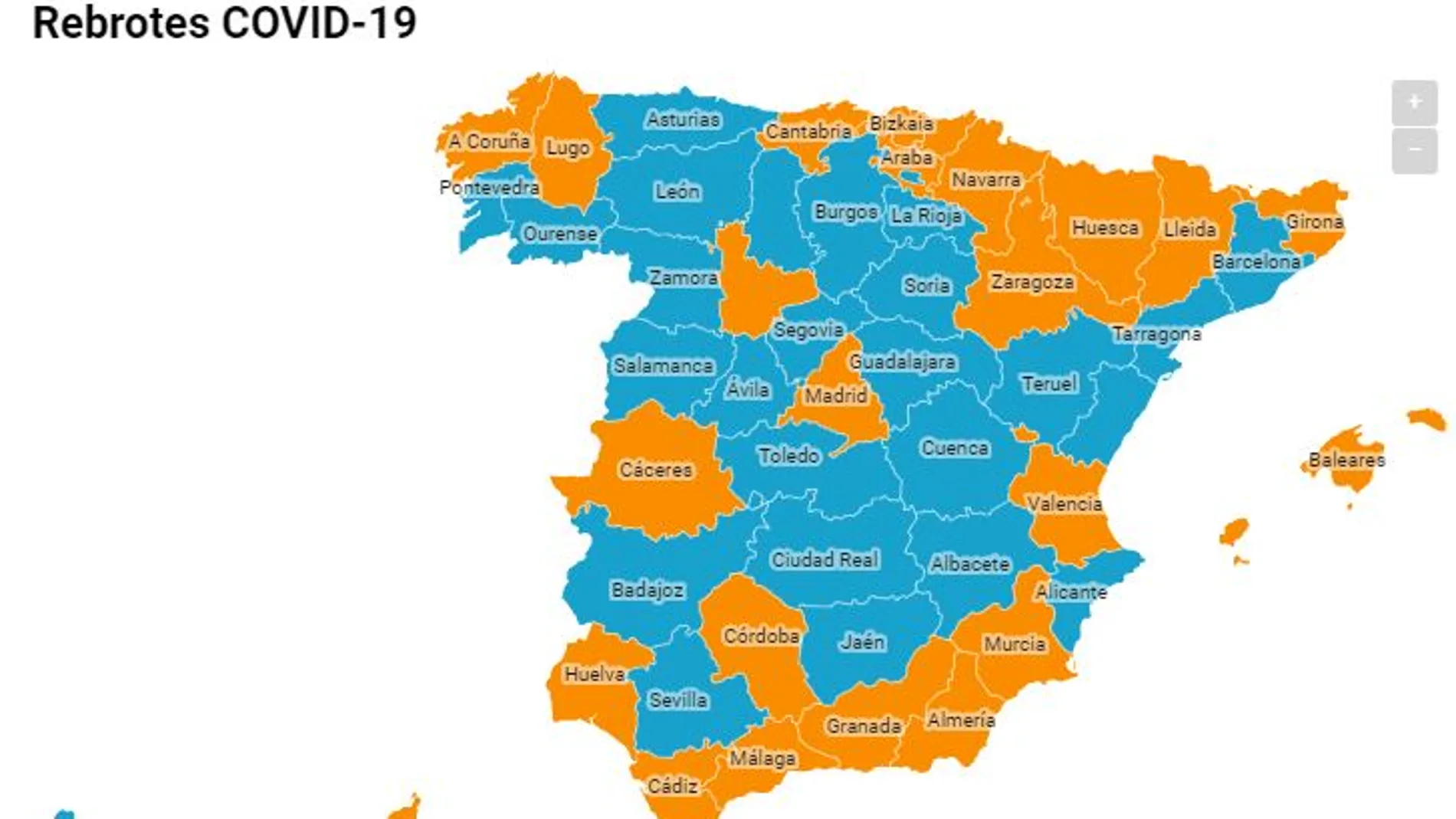 Mapa de los rebrotes de coronavirus en España Mapa de los rebrotes de coronavirus en España