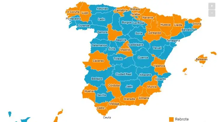 Mapa de los rebrotes de coronavirus en España Mapa de los rebrotes de coronavirus en España