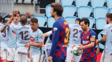 Los jugadores del Celta de Vigo celebran el gol de Iago Aspas