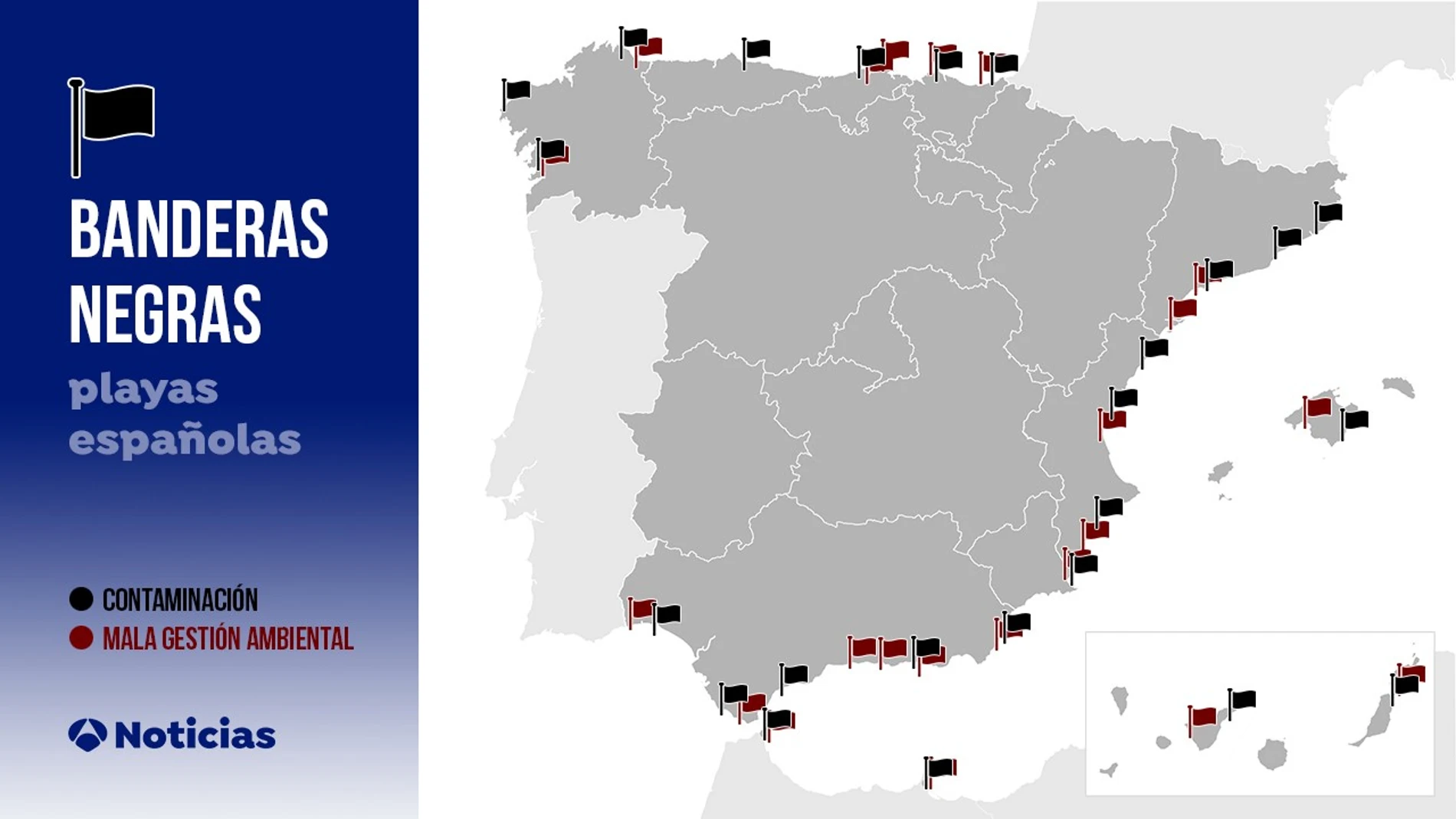 Banderas negras en las playas españolas Banderas negras en las playas españolas
