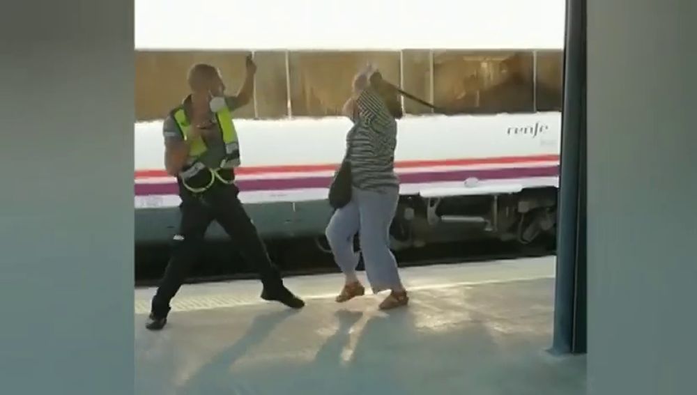 Vídeo: Una mujer agrede con la porra a un guardia de seguridad del tren de Barcelona