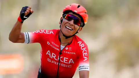 El ciclista Nairo Quintana, celebrando una victoria El ciclista Nairo Quintana, celebrando una victoria