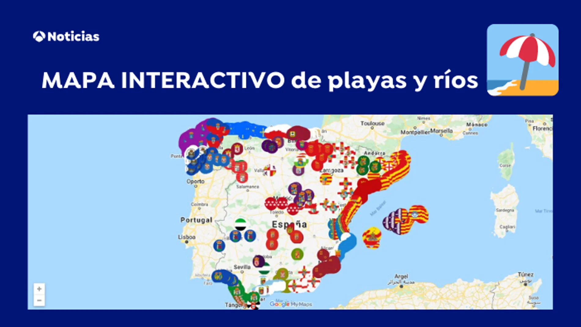 Mapa interactivo de playas, ríos y pantanos Mapa interactivo de playas, ríos y pantanos
