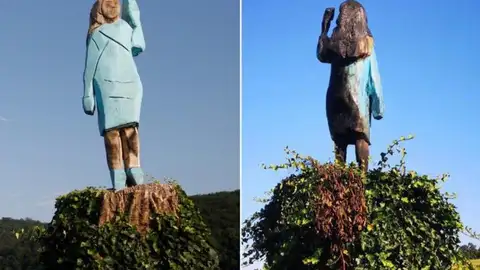 Queman una estatua de Melania Trump En Eslovenia