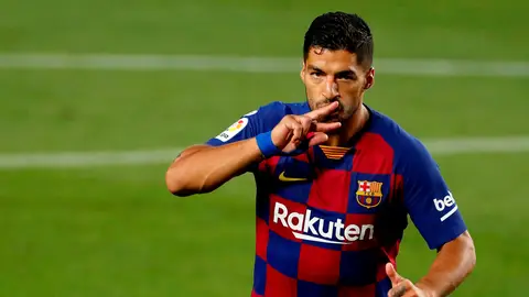 Luis Suárez, tras anotar el gol ante el Espanyol Luis Suárez, tras anotar el gol ante el Espanyol