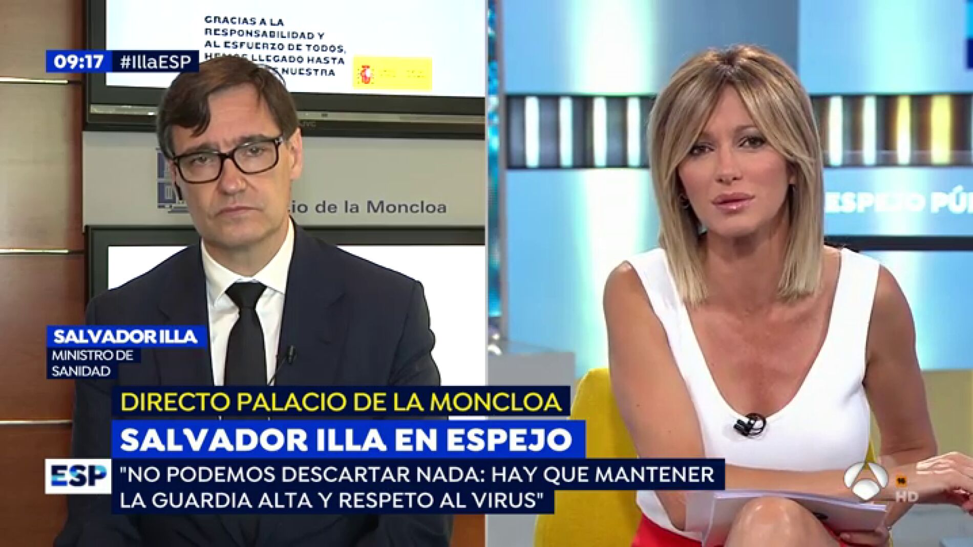 Susanna Griso entrevista al ministro de Sanidad Salvador Illa en Espejo P&uacute;blico