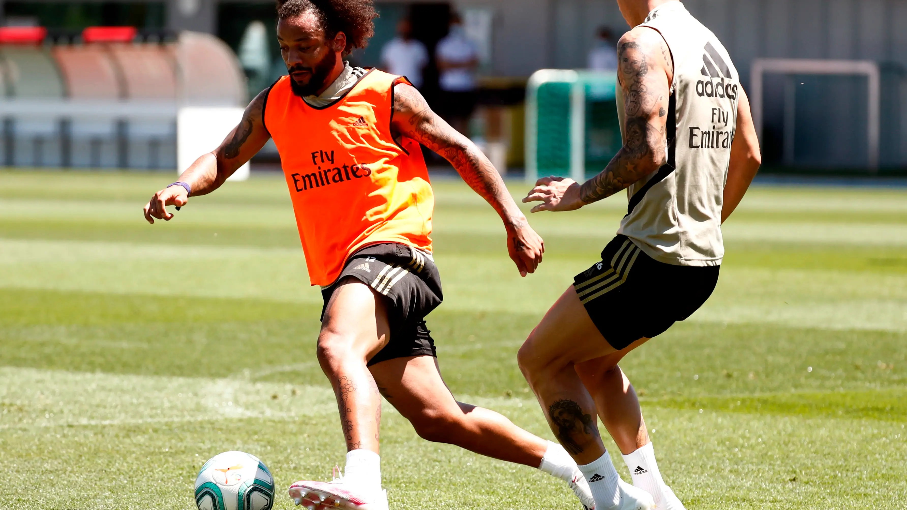 Marcelo, en un entrenamiento en Valdebebas