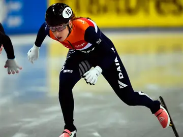 Lara Van Ruijven, durante una prueba de patinaje sobre hielo Lara Van Ruijven, durante una prueba de patinaje sobre hielo