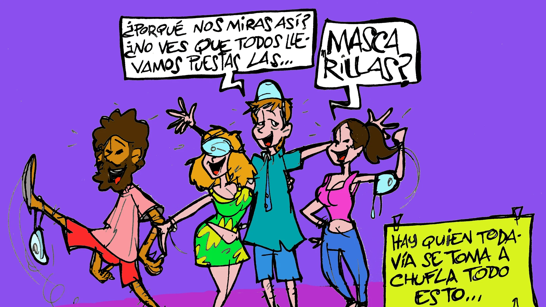 Irresponsables al usar la mascarilla, en la viñeta gráfica Irresponsables al usar la mascarilla, en la viñeta gráfica