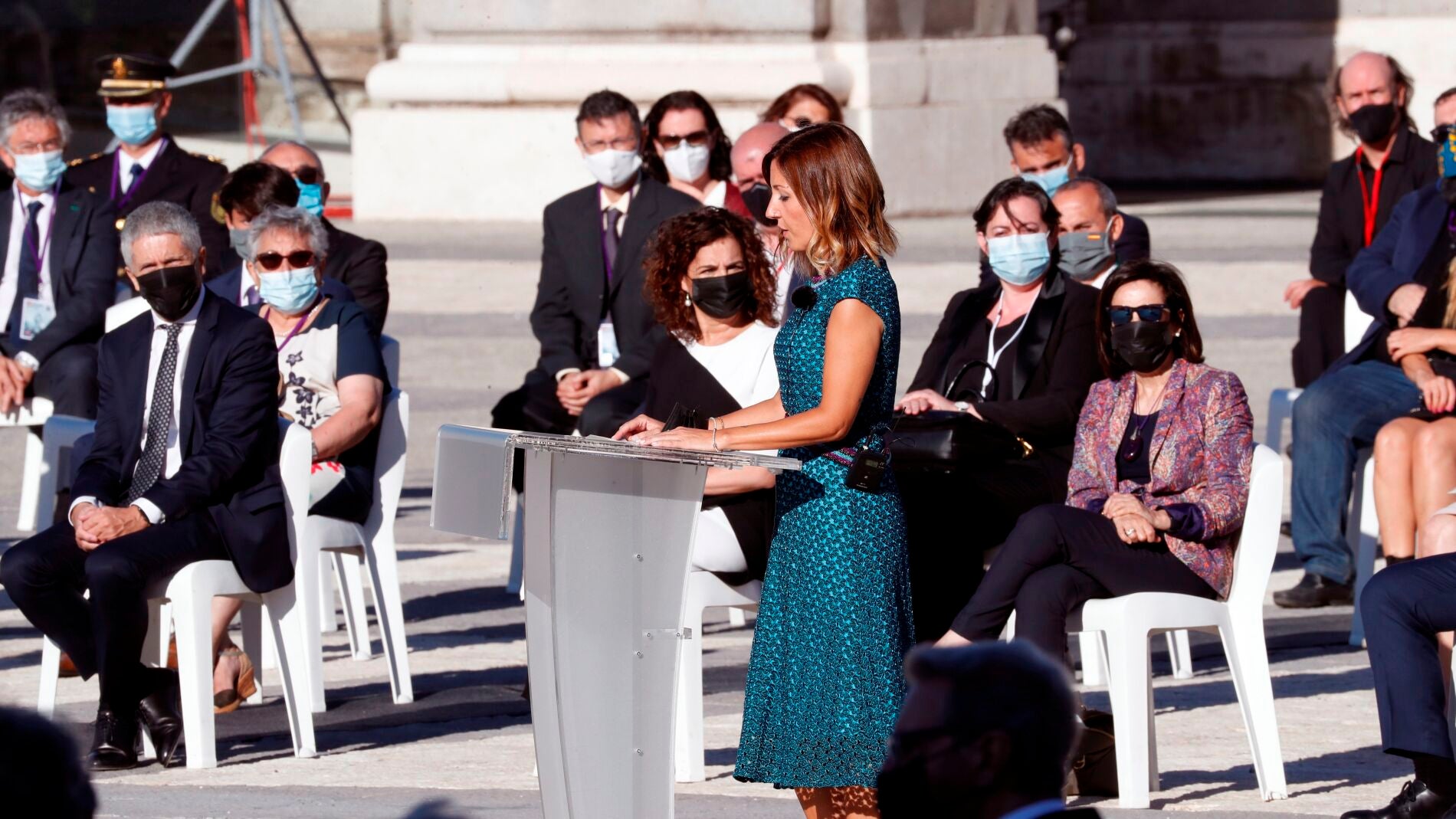 La enfermera Aroa L&oacute;pez, durante el homenaje de Estado por el coronavirus