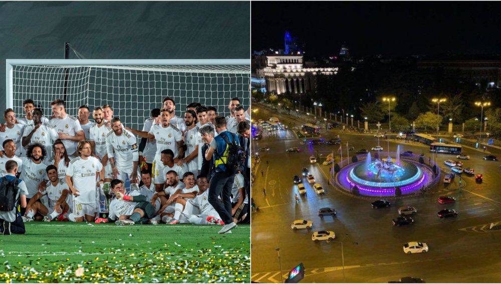 Los jugadores del Madrid celebran la Liga en Valdebebas y la Cibeles sin aficionados