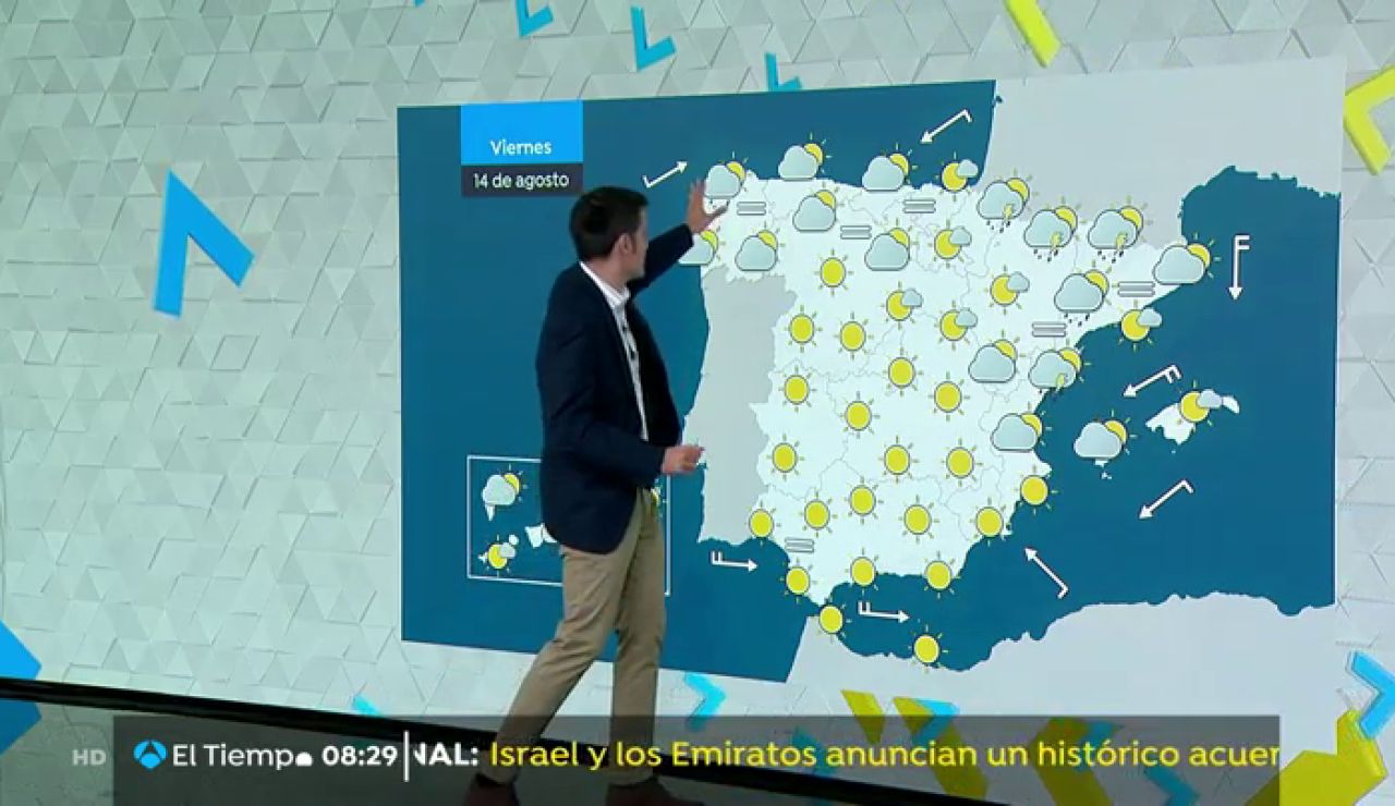 Este viernes se prevén cielos despejados en la mayor parte del país y tormentas en el Pirineo y el bajo Ebro Este viernes se prevén cielos despejados en la mayor parte del país y tormentas en el Pirineo y el bajo Ebro
